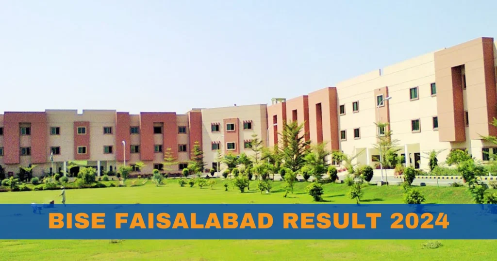 Green garden and building with yellow bise faisalabad result 2024 displayed