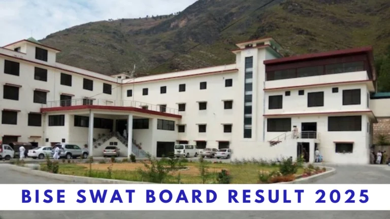 bise swat board building and mountain in background with bise swat board result 2025 written in front in blue color