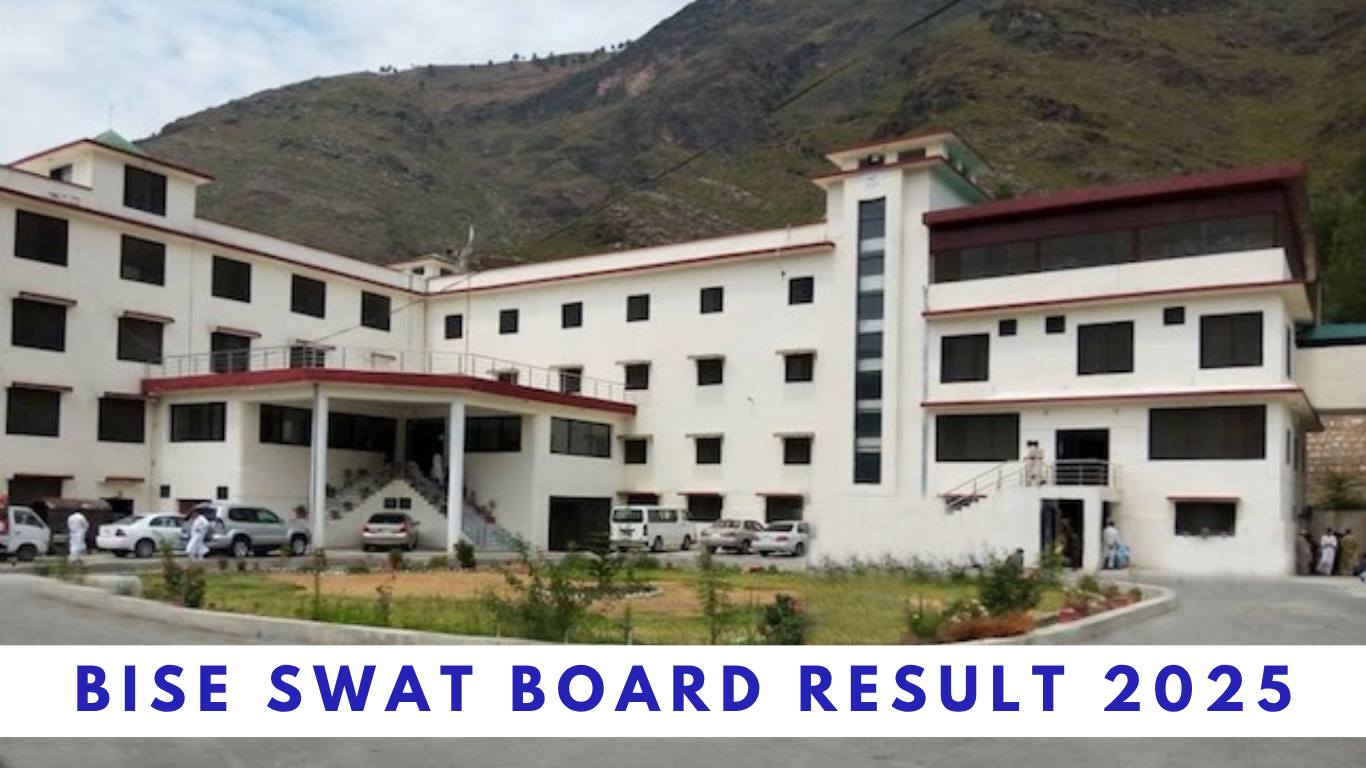 bise swat board building and mountain in background with bise swat board result 2025 written in front in blue color